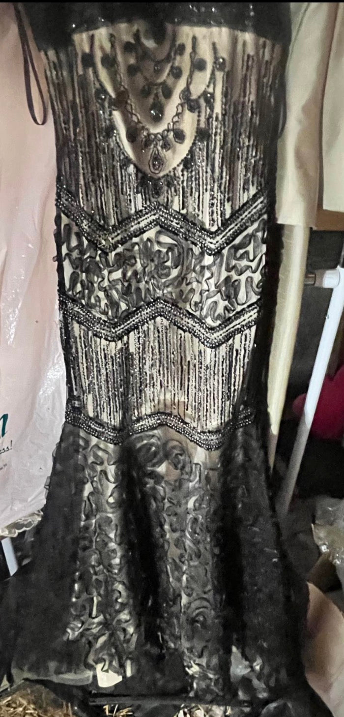 Black Beaded Sequin Mermaid Gown
